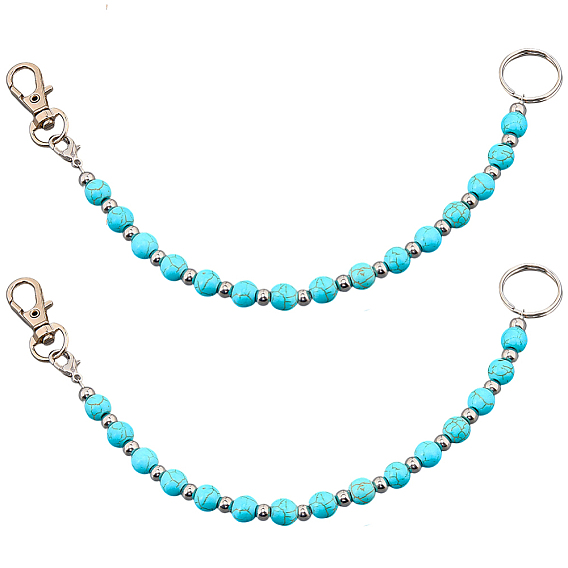 2шт. синтетический бирюзовый брелок, с застежками-лобстерами из сплава и 304 кольцом из нержавеющей стали
