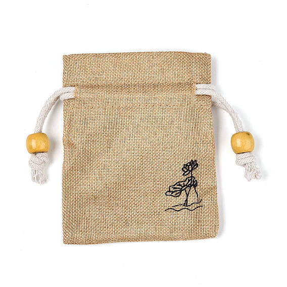 Мешковины упаковочные пакеты, шнурок сумки, с деревянных бусин