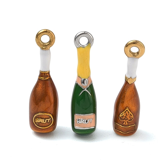 304 Stainless Steel Enamel Pendants, Wine Bottle Charms, Ion Plating(IP)