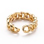 Brass Micro Pave Clear Cubic Zirconia Cuff Rings, Open Rings, with Enamel, Long-Lasting Plated, Curb Chain Shapes, Golden