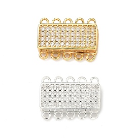 Магнитные застежки-защелки с микропаве из прозрачного кубического циркония из латуни, 5 нитей, 10-луночное, прямоугольные