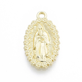 Eco-Friendly Rack Plating Alloy Pendants, Oval with Virgin Mary, Cadmium Free & Nickel Free & Lead Free, Religion