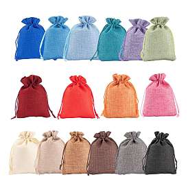 32Pcs 16 Style Burlap & Polyester Imitation Burlap Packing Pouches Drawstring Bags