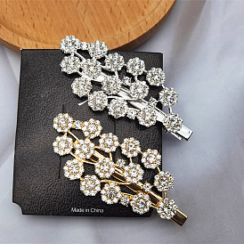 Sparkling Rhinestone Hair Clip Set for Girls - Elegant Leaf Barrette and Duckbill Clips with Top Side Pin, Headband Accessory
