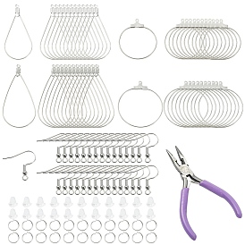 Комплекты серег своими руками, в комплект входят 50 шт. 304 открытые соединительные кольца из нержавеющей стали, 100 шт. 304 подвески из нержавеющей стали, фурнитура для сережек-колец, 1ПК 45# плоскогубцы из углеродистой стали