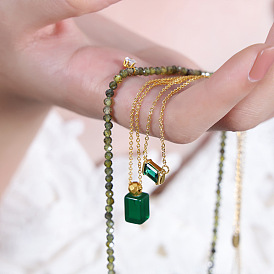 Ensemble de colliers verts de style palais vintage - ne se décolore pas, acier inoxydable, bijoux élégants.