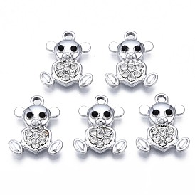 Alloy Enamel Pendants, with Crystal Rhinestone, Cadmium Free & Lead Free, Bear