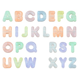 350G Luminous Transparent Acrylic European Beads, Large Hole Beads, Letter, with Glitter Powder, Glow in the Dark