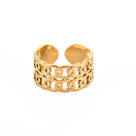 304 Stainless Steel Curb Chain Open Cuff Ring for Women