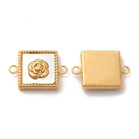 Vacuum Plating 304 Stainless Steel Connector Charms, with Shell, Square with Rose