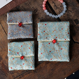 Sacs-cadeaux de bijoux en tissu de style chinois rectangle pour boucles d'oreilles, Bracelets, colliers emballage, motif de fleur