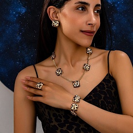 Квадратные браслеты из сплава, серьги, ожерелья и кольца для женщин