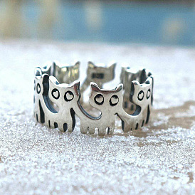 Brass Cuff Open Rings for Women, Cat Shape