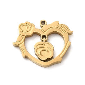 Ion Plating(IP) 304 Stainless Steel Charms, Textured and Laser Cut, Heart Charm