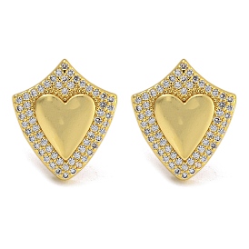 Rack Plating Brass Micro Pave Clear Cubic Zirconia Stud Earrings, Cadmium Free & Lead Free,Real 18K Gold Plated