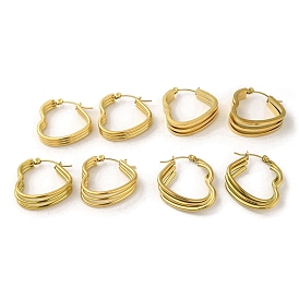 304 Stainless Steel Hoop Earrings for Women, Triple Heart