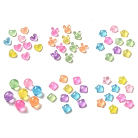 Cabochons décodés en résine transparente, ronds, carrés, cœurs, lapins, étoiles et fleurs, avec poudre de paillettes, couleur mixte