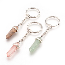 Natural & Synthetic Mixed Stone Pointed Keychain, with Iron Findings, Bullet