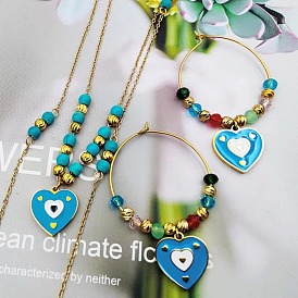 The same titanium steel necklace earrings set stainless steel dripping oil double-layer stacked turquoise love necklace female