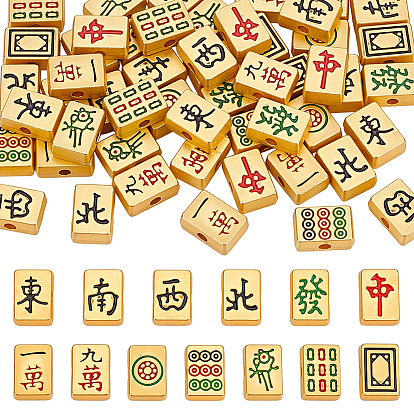 52 Stück 13 Stile Legierung Emaille Perlen, Rechteck mit Mahjong