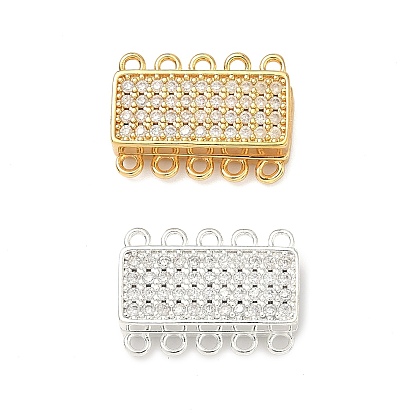 Магнитные застежки-защелки с микропаве из прозрачного кубического циркония из латуни, 5 нитей, 10-луночное, прямоугольные