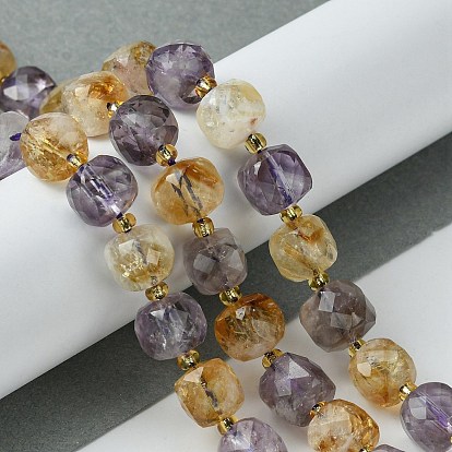 Natural Amethyst Beads Strands, with Seed Beads, Faceted Cube