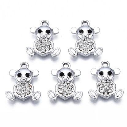 Alloy Enamel Pendants, with Crystal Rhinestone, Cadmium Free & Lead Free, Bear