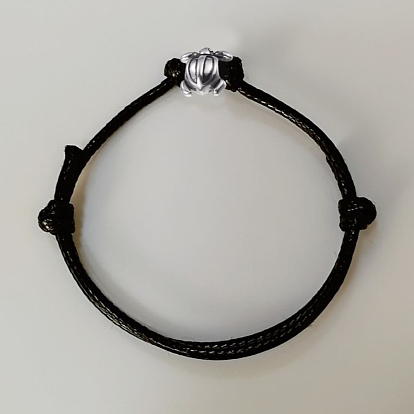 Bracelets réglables en fils de coton ciré, avec les accessoires en alliage, tortue, argent antique