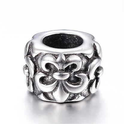 316 Surgical Stainless Steel European Beads, Column, Large Hole Beads