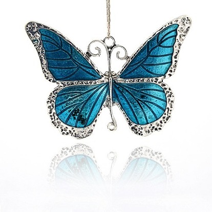 Alloy Enamel Big Pendants, Butterfly, Antique Silver