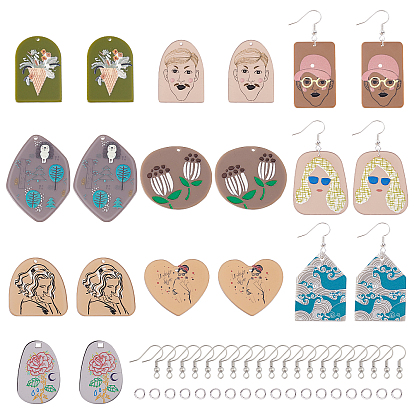 DIY 3D Printed Dangle Earring Making Kits, 20Pcs 10 Styles Geometry Acrylic Pendants, Iron Earring Hooks and Jump Rings