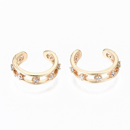 Brass Micro Pave Clear Cubic Zirconia Cuff Earrings, Nickel Free, Ring