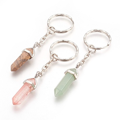 Natural & Synthetic Mixed Stone Pointed Keychain, with Iron Findings, Bullet