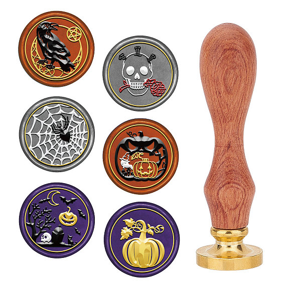 Wax Seal Stamp Set, 6Pcs Sealing Wax Stamp Solid Brass Heads with 1Pc Wood Handles, for Envelopes Invitations, Gift Card