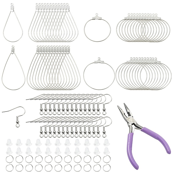 Комплекты серег своими руками, в комплект входят 50 шт. 304 открытые соединительные кольца из нержавеющей стали, 100 шт. 304 подвески из нержавеющей стали, фурнитура для сережек-колец, 1ПК 45# плоскогубцы из углеродистой стали