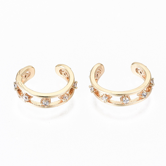 Brass Micro Pave Clear Cubic Zirconia Cuff Earrings, Nickel Free, Ring