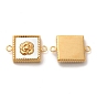 PVD Vacuum Plating 304 Stainless Steel Connector Charms, with Shell, Square with Rose