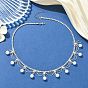 Collares de tenis de latón con cristales y diamantes de imitación, Collares de borlas de perlas redondas de plástico blanco para mujer, blanco