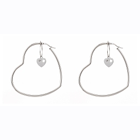 Stainless Steel Hoop Earrings, with Crystal Rhinestone, Heart