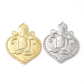 Eco-Friendly Rack Plating Brass Pendants, Long-Lasting Plated, Lead Free & Cadmium Free, Heart with Buddha Charm