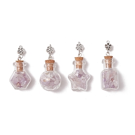 Подвески из натурального камня в виде стеклянной бутылки, с бисером из тибетского сплава, античное серебро, разнообразные