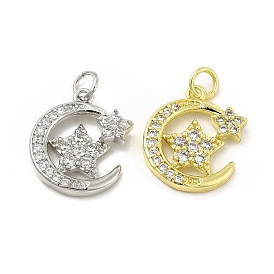Micro cuivres ouvrent pendentifs zircone cubique, avec anneau de saut, lune avec breloque étoile