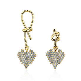 Asymmetric Heart-shaped Earrings with Diamond Inlay - Versatile, Elegant, Fashionable.