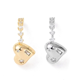 Ion Plating(IP) Brass Micro Pave Clear Cubic Zirconia Pendants, Heart