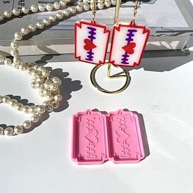 Valentine's Day Theme Food Grade Pendant Silicone Molds, Bakeware Tools, For DIY Cake Decoration, Chocolate, Candy Mold, Rectangle with Heartbeat