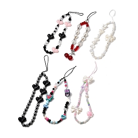 Bracelets de téléphone portable en résine, acrylique et perles de verre, perles de verre, charme de décorations de téléphone, formes mixtes