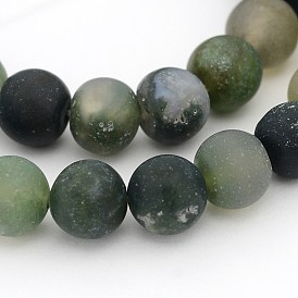 Frosted Round Natural Moss Agate Bead Strands