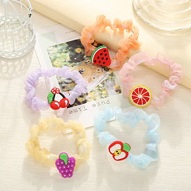 Colorful Fruit Hair Ties for Kids - Cute Elastic Hairbands with Bow and Beads.
