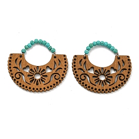 Laser Cut Poplar Wood Pendants Bag Charms with Dyed Synthetic Turquoise
