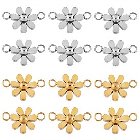 12Pcs 430 Stainless Steel Small Flower Connector Charms, Metal Daisy Pendant for Jewelry Earring Bracelet Handmade Making, with Open Loop